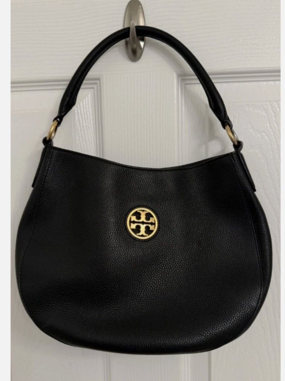 Tory Burch Black Leather Pebble Grain Miller Hobo Bag
